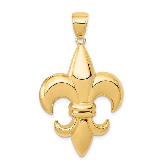 14k Yellow Gold Large Fleur De Lis Pendant 26mm (1 inch)